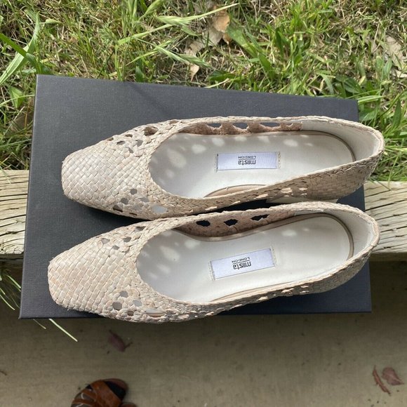 Missta Loirane Parchment Woven Braid Blocked Heels - Picture 7 of 10